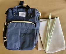 You Are My Sunshine Blue Diaper Backpack with Foldable Bassinet