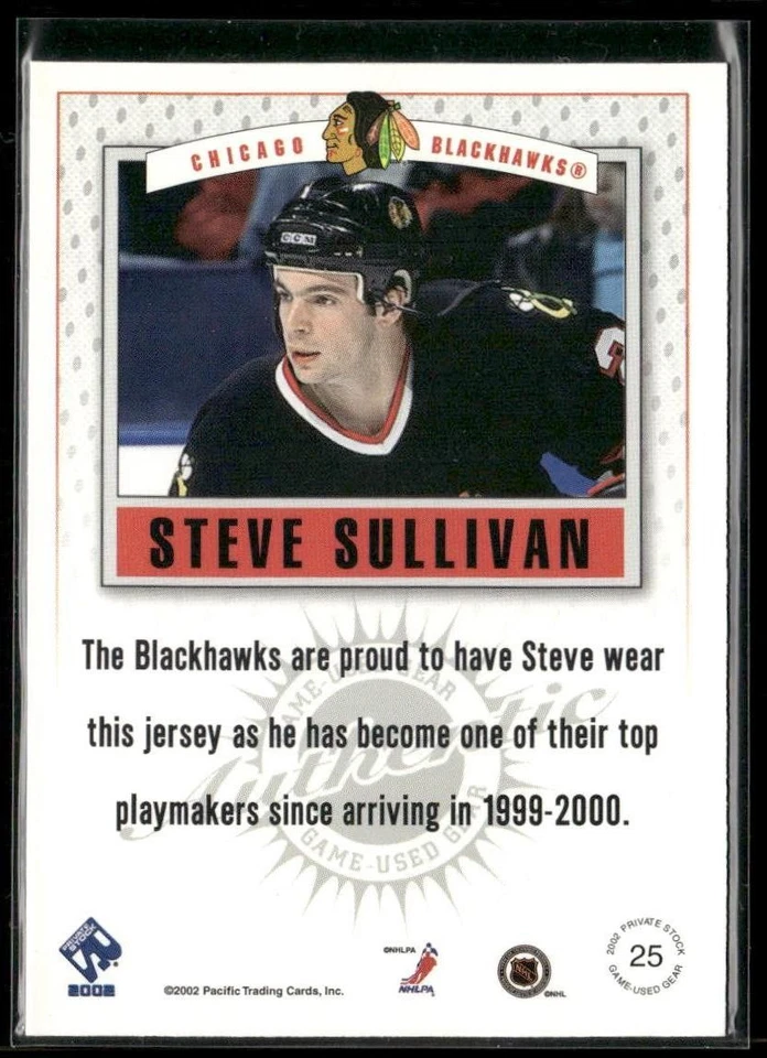 2001-02 Pacific Private Stock Steve Sullivan Game Gear #25 Blackhawks - Image 2 of 2