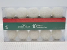 Vintage Kurt Adler 10 Light White Pom Pom  Indoor Christmas Light Set New