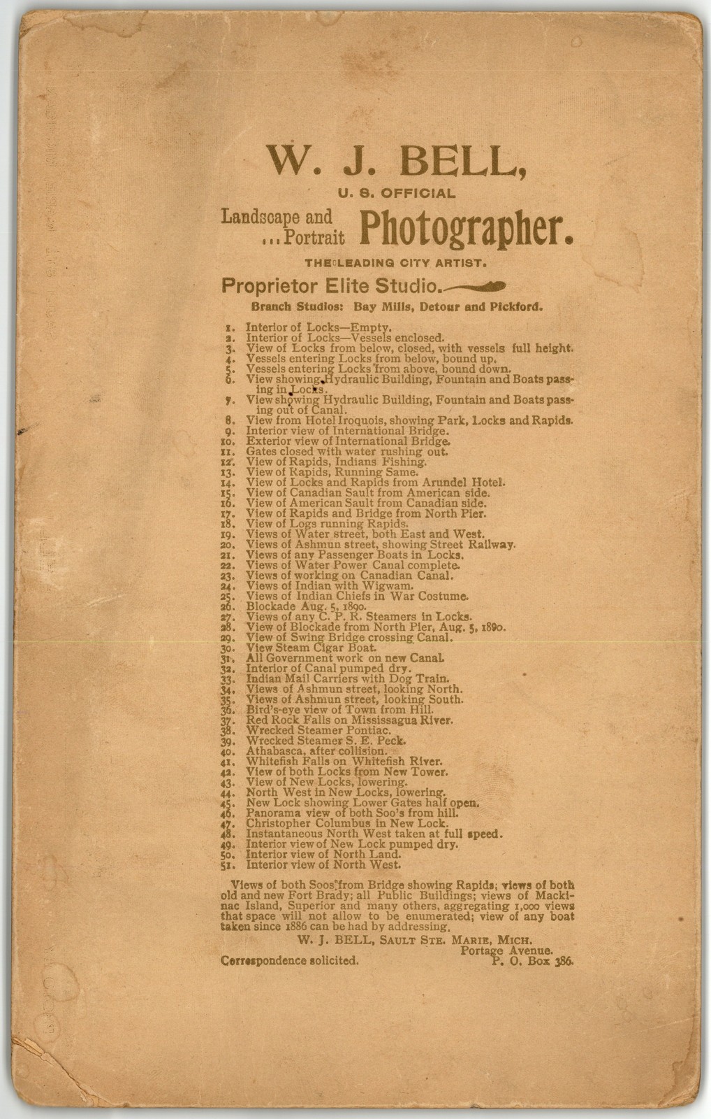 Cabinet Card Circa 1890s W. J. Bell Hydraulic Canal lo Sault Ste. Marie Michigan — additional view