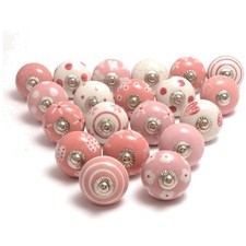 Vintage Ceramic Cabinet Knobs Set - 20 Pink  White