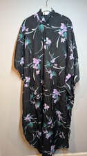 Harriets of Hawaii Aloha Caftan Women Sz L Vintage USA Made Black Floral