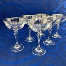 Schott Zwiesel Set/6 Crystal Gold Rim Champagne Coupe Glasses Germany Vintage