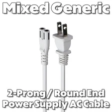 Mixed Generic (2-Prong / Round End) Power Supply AC Cables - Mixed Color/Length