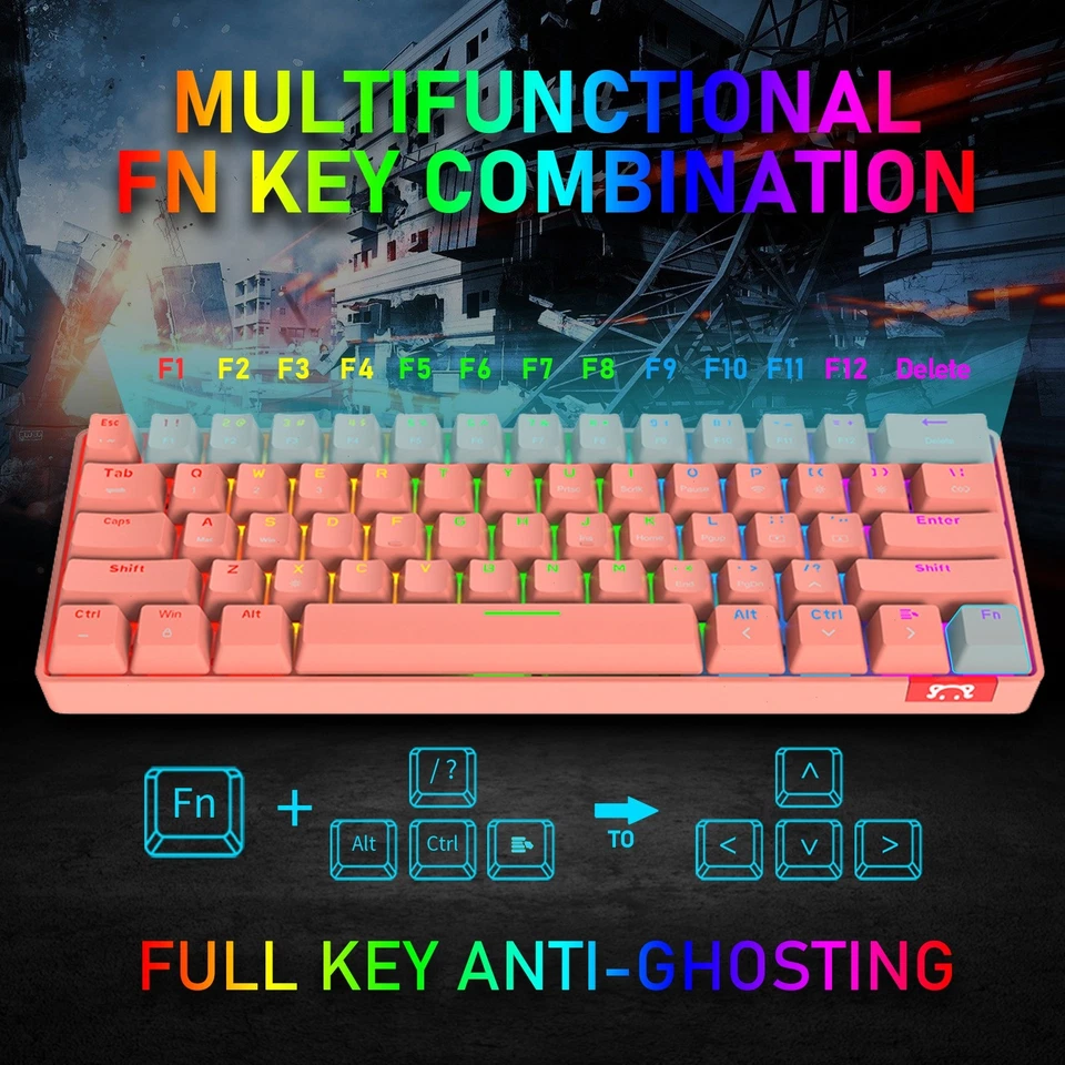 AJAZZ STK61 60% PBT Wireless Gaming Keyboard Dual Mode Anti-ghosting LED - Image 4 of 4