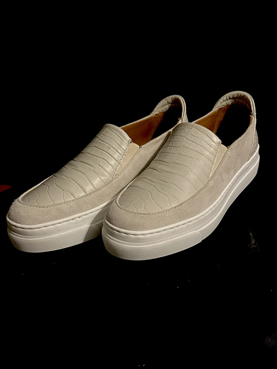 M. Gemi Women s Zeta Sneakers Off White Gray Suede Croc Print