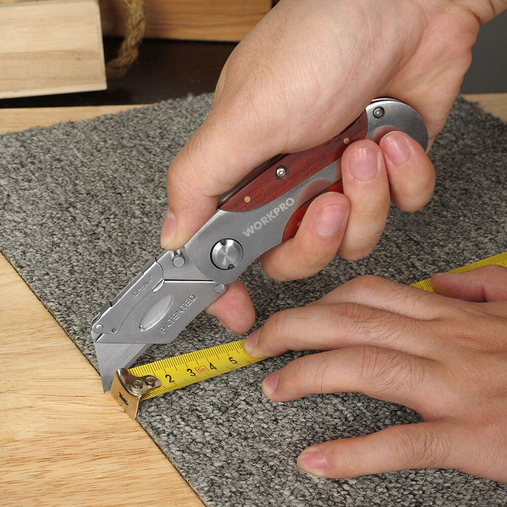 WORKPRO Quick-Change Utility Knife, Classical Retro Style Wood Grain Handle