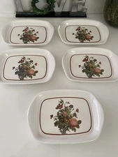 Vintage Set of Five 5 Mini Trays Or Plates Flowered Ceramic Glass  7" x 4.5" EUC
