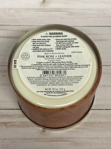 x2 Bath & Body Works Pink Rose & Leather 3-Wick Candles - Picture 3 of 3