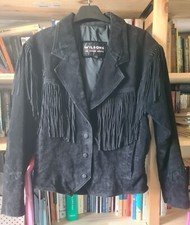 Black Suede Leather Womens Fringed Jacket By Wilsons Leather. 100% Leather.