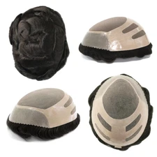 Mens Hairpiece Human Hair Replacement System Fine Mono Toupee Economy Shipping