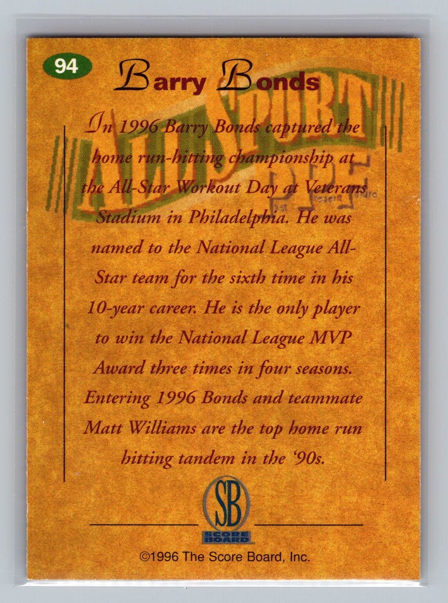 Barry Bonds 1996-97 Score Board All Sport PPF #94 SF Giants