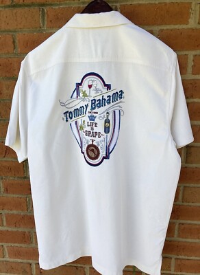 $138 TOMMY BAHAMA MEN LIFE IS GRAPE HAWAIIAN WHITE SILK CAMP ALOHA SHIRT L LARGE