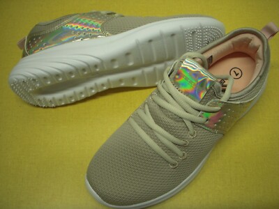 Geers by Dream Seek Mesh & Iridescent Panel Lace-Up Sneakers Women's 7 M Beige
