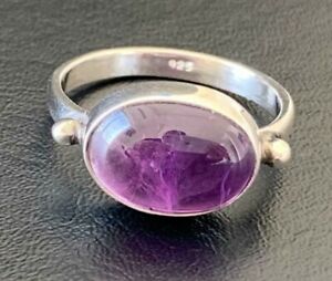 925 Sterling Silver Purple Amethyst Large Oval Gemstone Ring Size 6 7 8 9 10