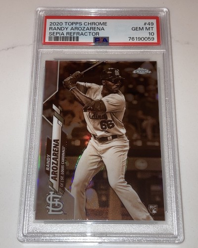 2020 Topps Chrom Randy Arozarena RC PSA 10 Sepia Refraktor Rookie #49 Strahlen