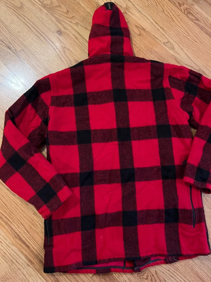 VTG 1960s-70s Johnson Woolen Mills Buffalo Plaid Hooded Wool Hunting Jacket 40 - Image 2 of 4