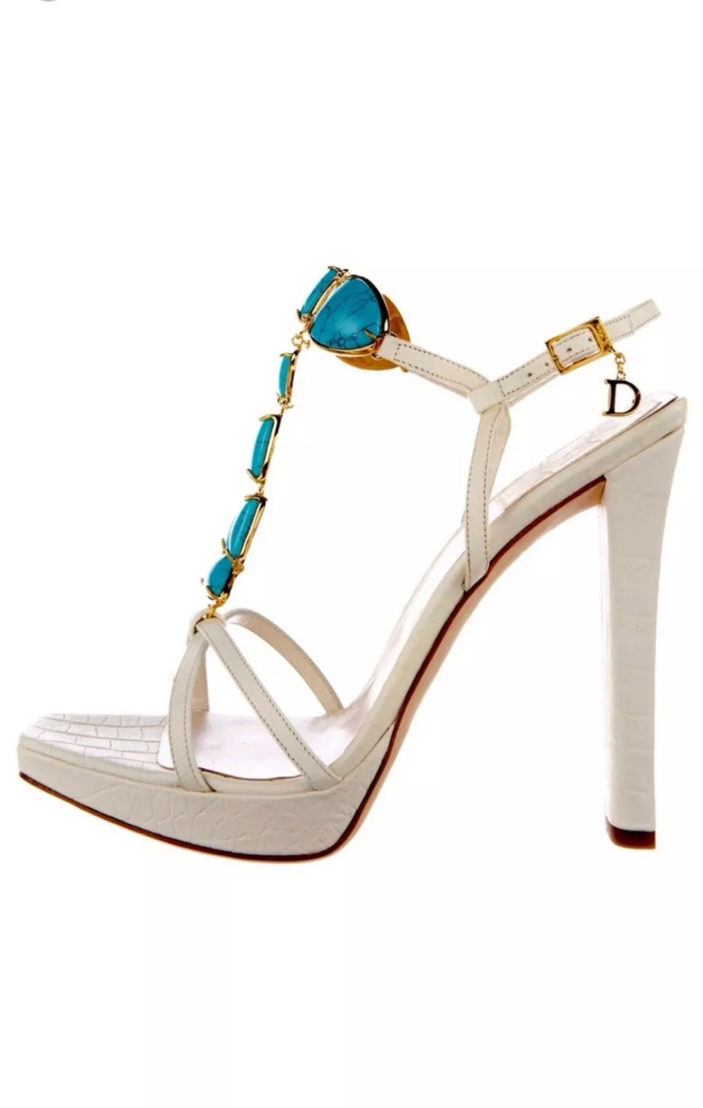 Magnifiques sandales Christian Dior NEUVES avec bijoux turquoise sangle en T taille 39 
