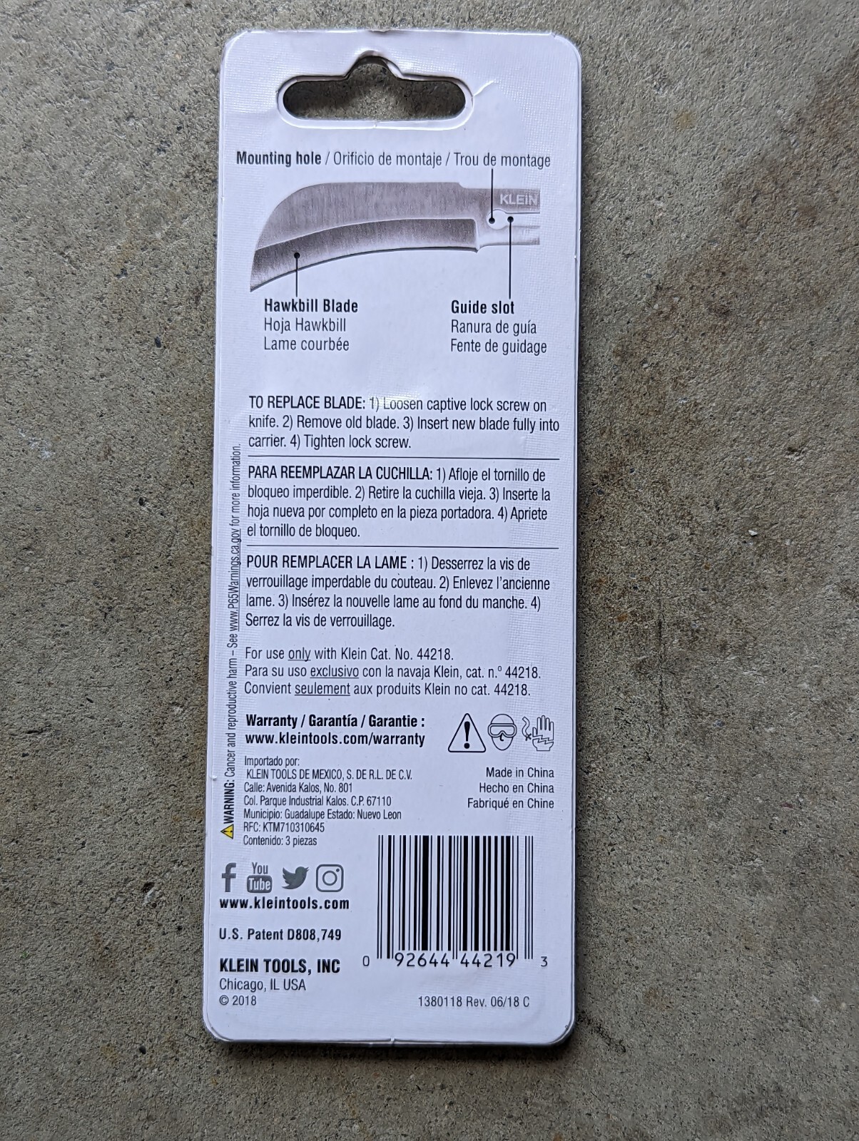 Klein Tools Replacement Hawkbill Blade #44219 (3-Pack) for 44218 Knife   *New*