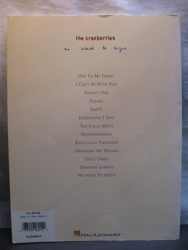 The Cranberries -- No Need to Argue: Piano/Vocal/Chords Paperback - Picture 2 of 12