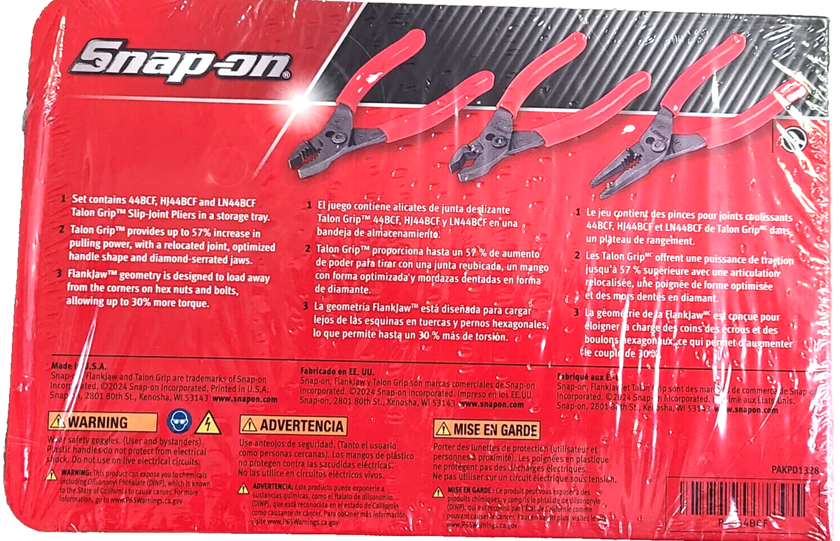 SNAP ON TOOLS USA PL344BCF 3 Piece Slip Joint Pliers Set Red SNAP ON TOOLS USA PL344BCF 3 Piece Slip Joint Pliers Set Red