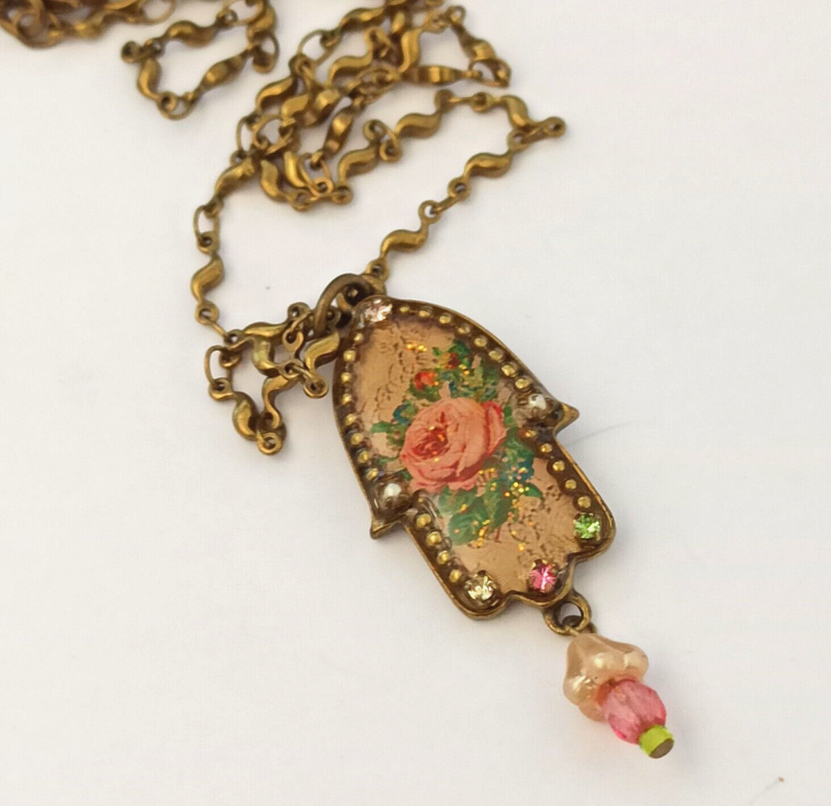 Michal Negrin Hamsa Necklace Romantic Roses Retro Hand of Fatima