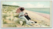 Painting Postcard Mother and Navy Son Victorian Beach Love