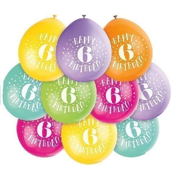 6th BIRTHDAY BALLOONS - PACK of 10 - AGE 6 PARTY DECORATIONS child *boy or girl*