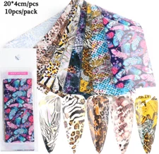 10Pcs Leopard Tiger Snake Skin Animal Print Nail Foil Transfer Sticker 1211 NS47
