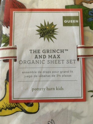 Pottery Barn Kids Q El Grinch y Max Juego de Sábanas de Navidad Orgánicas NUEVO - Imagen 2 de 4