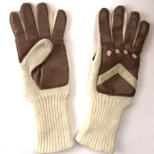 Womens Ivory Knit Dress Driving Gloves with brown beige details