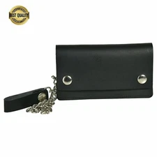 Marshal Mens Leather Wallet with Chain Biker Inside Zipper Black