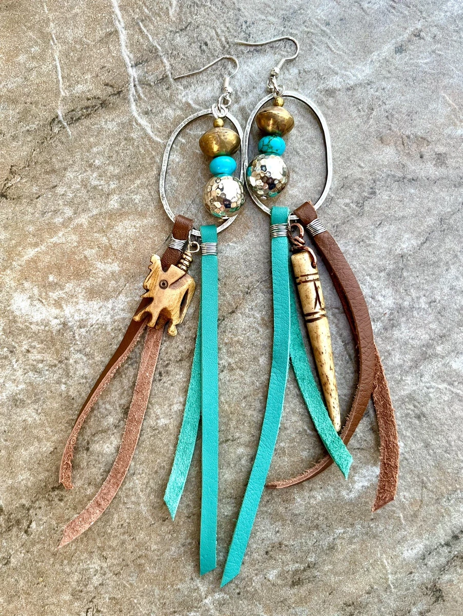 Leather and turquoise earrings sale
