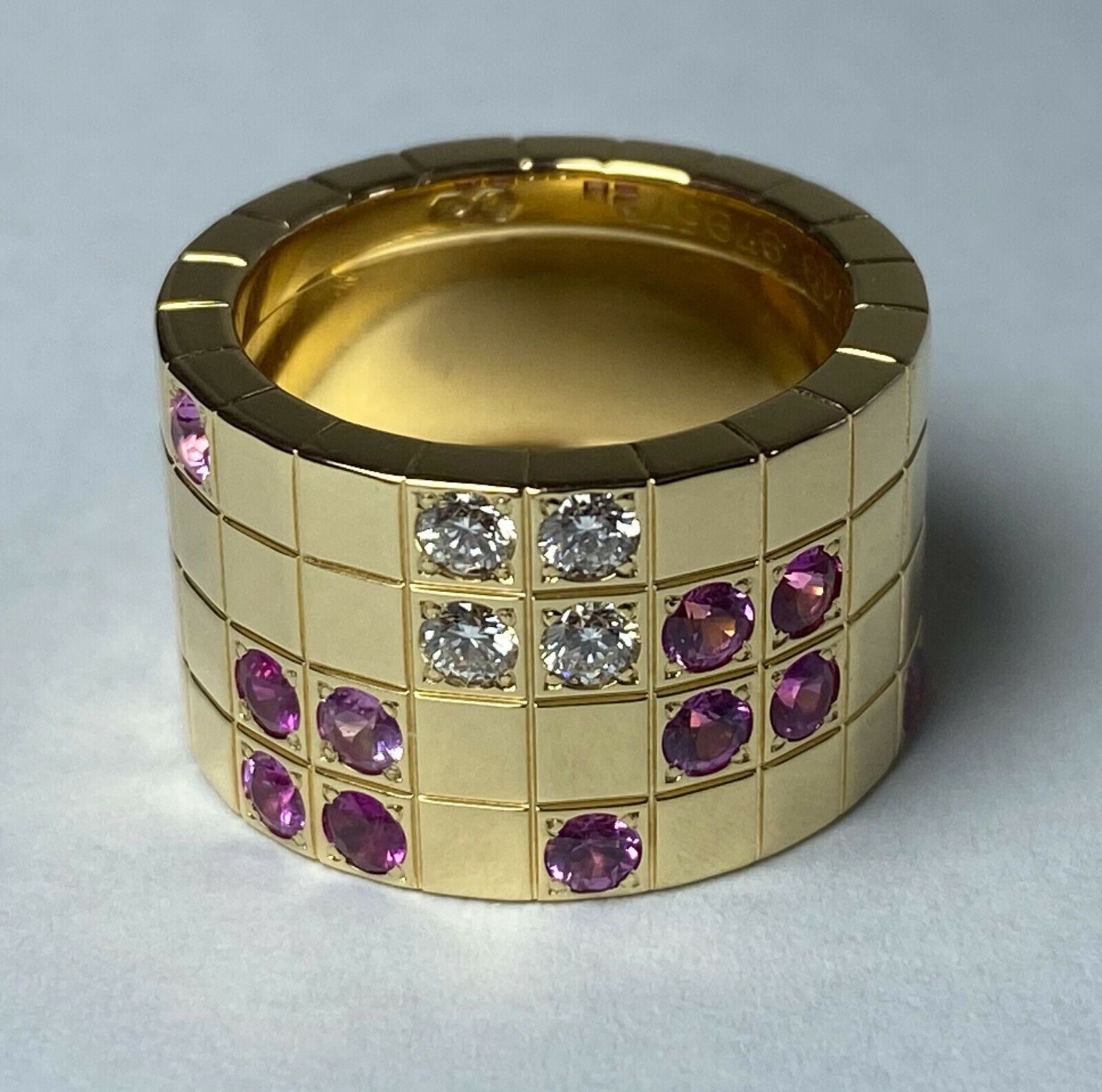Original Cartier Lanieres Ring - Gelbgold, Diamanten und rosa Saphiren - Gr.49