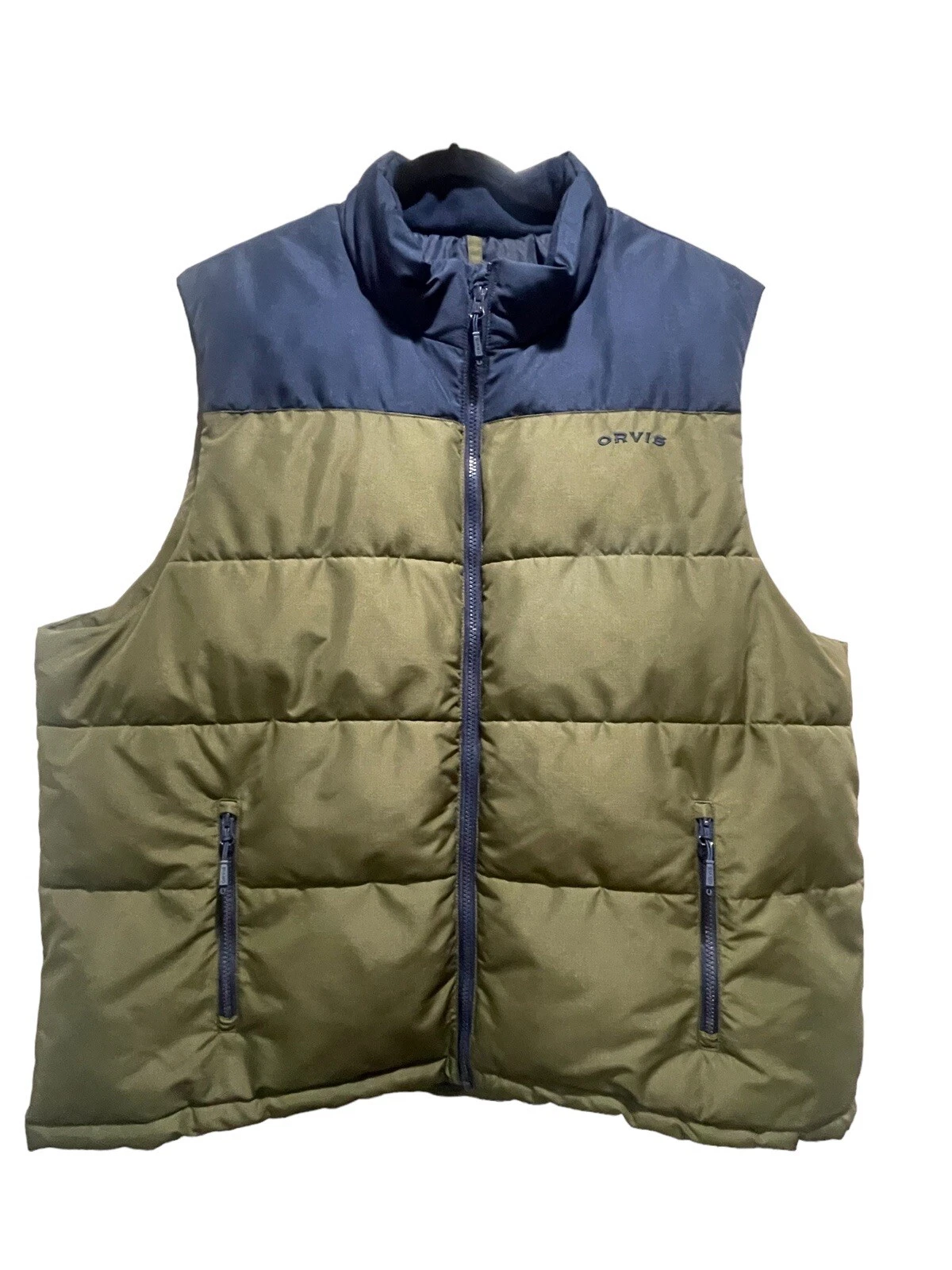 ORVIS Men's Ripstop Puffer Vest Size 2X -XXL Blue & Olive Green Full ZIP