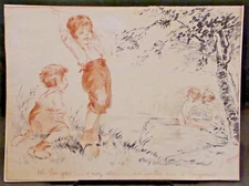 Wonderful French original illustration of Children playing