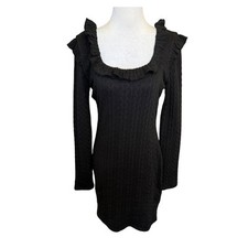 19 Cooper Women's Black Ruffle Long Sleeve Knit Dress Size Medium NWOT