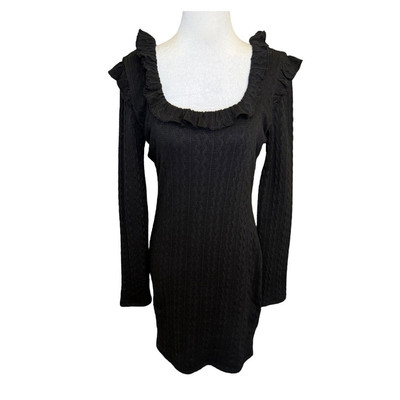19 Cooper Women's Black Ruffle Long Sleeve Knit Dress Size Medium NWOT