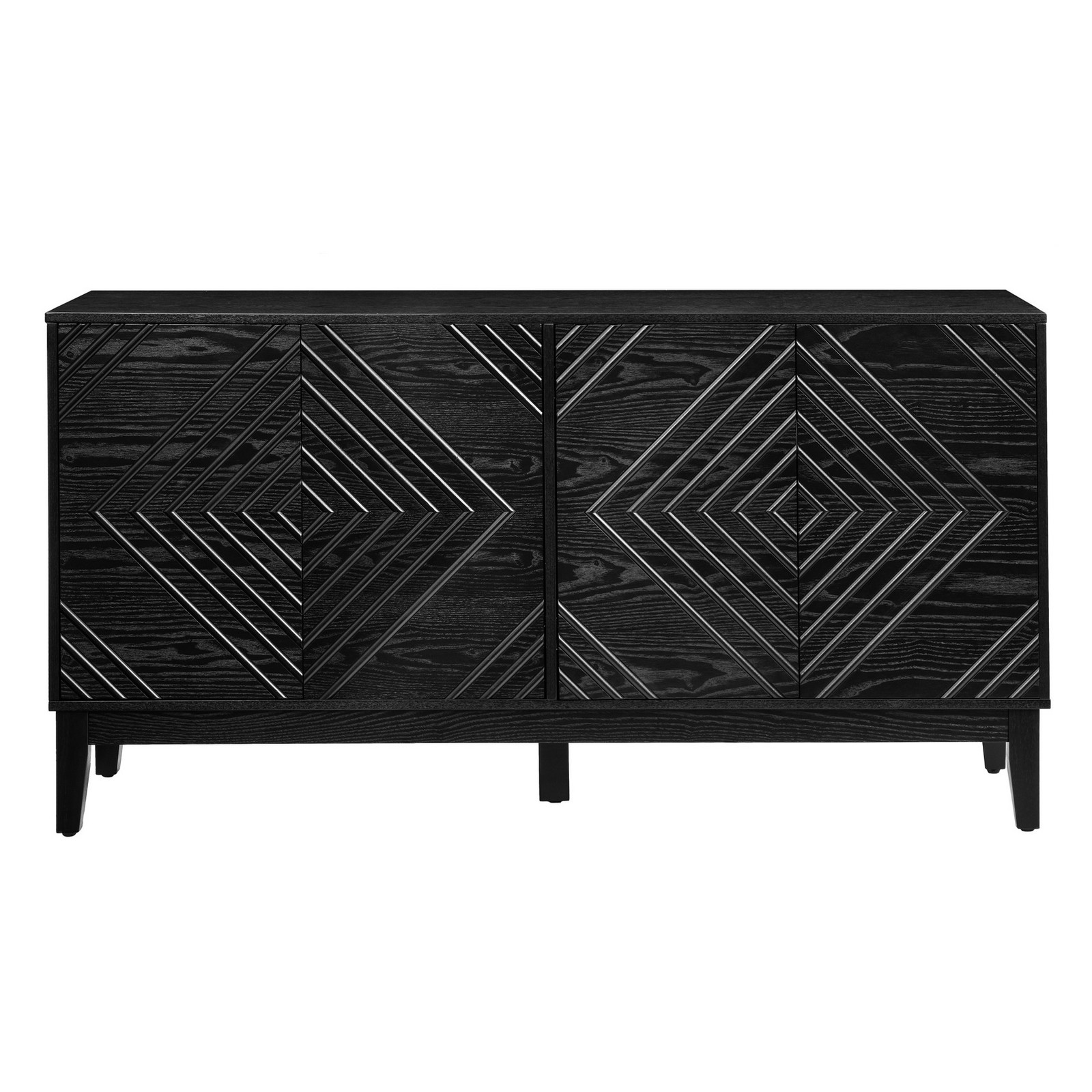 60" Sideboard Buffet Accent Cabinet 4 Fluted Geometric Doors TV Stand Credenza