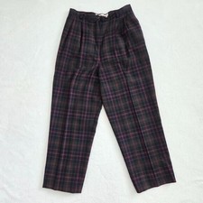 Vtg Wool Plaid Pants Size 12 Old Money Heritage Preppy Straight Leg High Waist