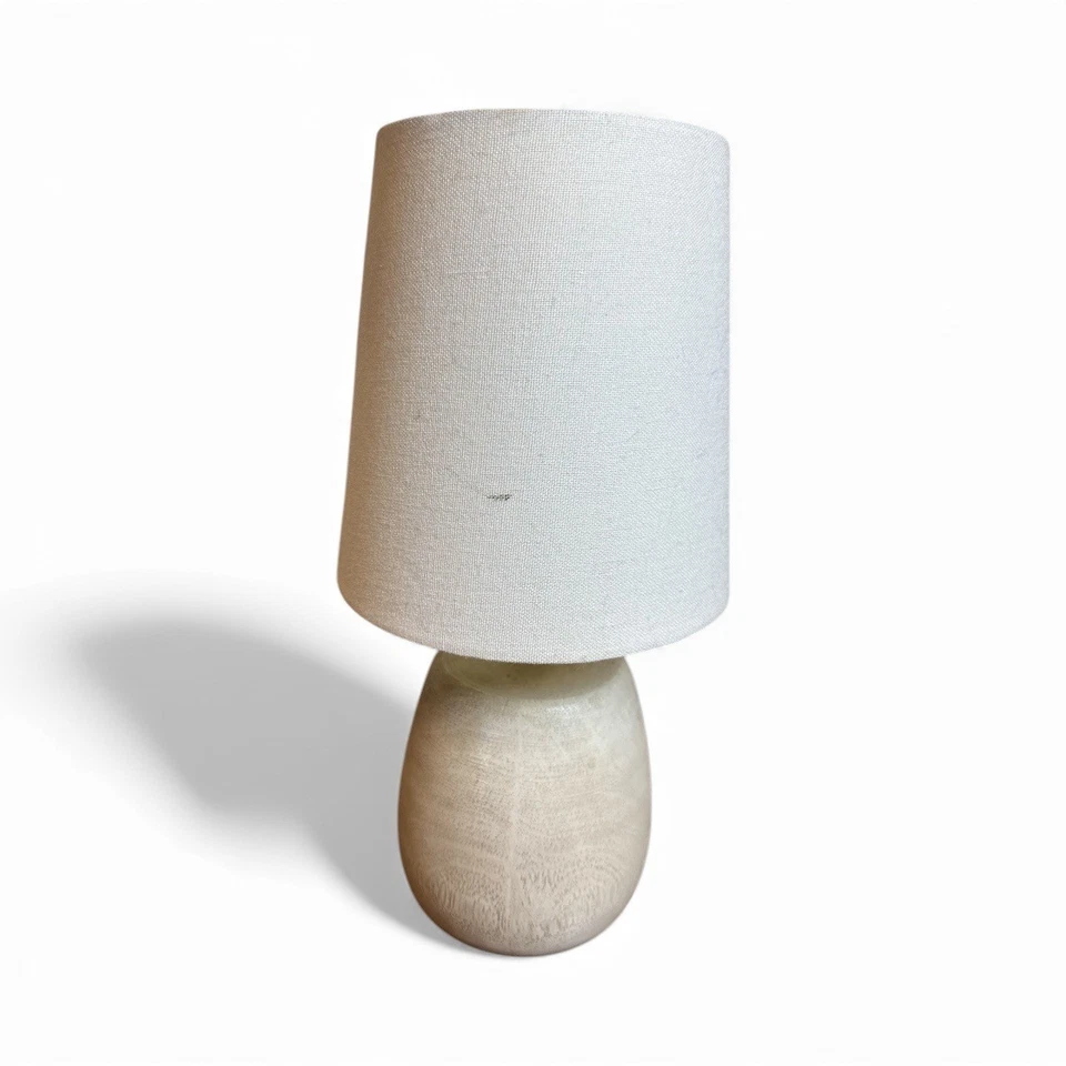 Mid Century Modern Wood Base Table Lamp Textured Linen Pre-owned - Image 2 of 3