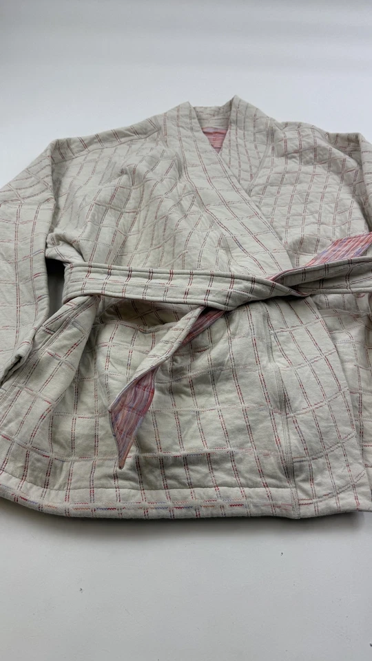 Nike Kimono Jacket Womens XL Cream Pink Reversible Quilted Wrap Belted Yoga - Image 2 of 4