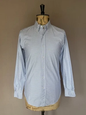 Brooks Brothers Milano Shirt Mens 14.5in 33cm Blue Check Button Down Collar USA - Image 1 of 4