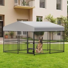 10x10x6 FT Outdoor Large Dog Kennel with Roof, Metal Dog Kennel with Safety Lock