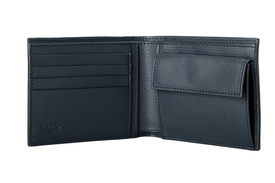 Cartera plegable Salvatore Ferragamo de cuero granulado azul marino para hombre Foto 3 de 4
