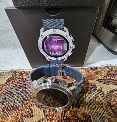 Diesel Axial Digital Quartz Watch Silver SS Case Blue Silicone Strap 48mm
