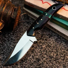 Gift-Ready 8.2" Damascus / Steel Knife Full Tang Hunt it Hunt + Leather Sheath