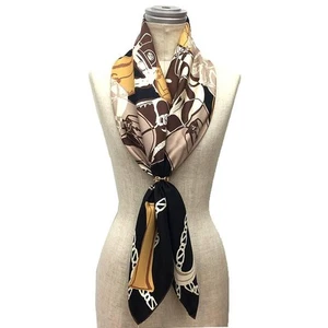 Gucci Authentique Foulard Soie Cheval Gear Bit Motif Marine Marron Marque Luxe 90cm