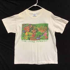 VTG 90s Human-i-tees The Living Forest Animals Made in USA Shirt L Single Stitch