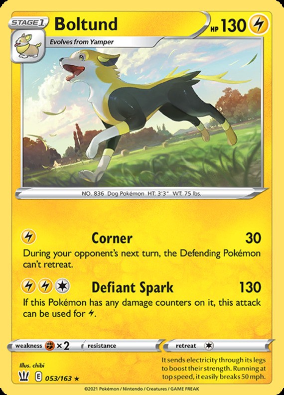 Boltund - 053/163 - Rare (Near Mint) Battle Styles - Lightning Pokémon